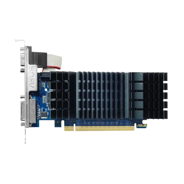 ASUS GeForce GT 730 2GB GDDR5 – Čelný pohľad na pasívne chladenie a modrú PCB dosku grafickej karty