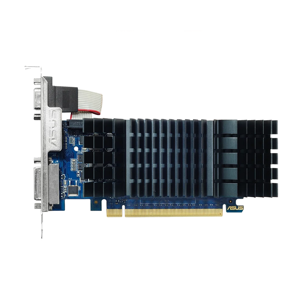 ASUS GeForce GT 730 2GB GDDR5 – Čelný pohľad na pasívne chladenie a modrú PCB dosku grafickej karty ASUS GeForce GT 730 2GB GDDR5 – Čelný pohľad na pasívne chladenie a modrú PCB dosku grafickej karty