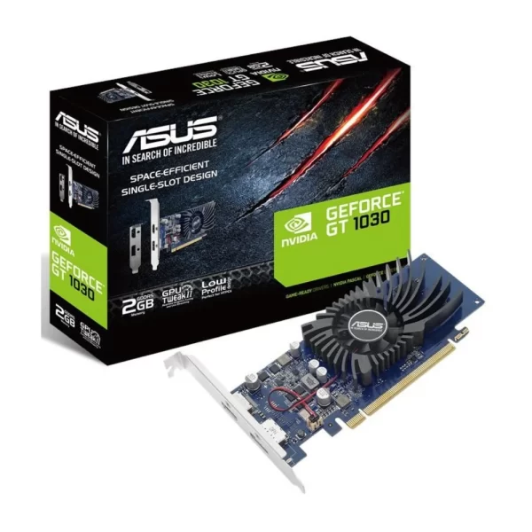 ASUS GeForce GT 1030 2GB GDDR5 – Grafická karta umiestnená vedľa originálneho balenia