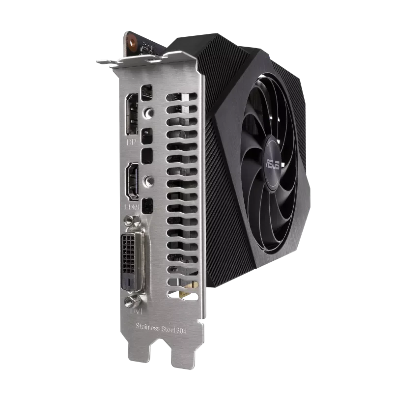 ASUS Phoenix GeForce GTX 1650 OC Edition 4GB GDDR6 V2 – detail výstupov s ventilátorom ASUS Phoenix GeForce GTX 1650 OC Edition 4GB GDDR6 V2 – detail výstupov s ventilátorom