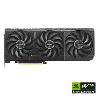 ASUS PRIME GeForce RTX 5070 Ti 16GB GDDR7 – detailný pohľad na prednú stranu s tromi ventilátormi