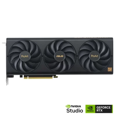 ASUS ProArt GeForce RTX 4060 Ti OC edition 16GB GDDR6 – Predná strana karty s tromi ventilátormi a logom ASUS