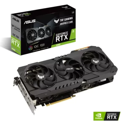 ASUS TUF Gaming GeForce RTX 3080 V2 OC edition 10 GB – Grafická karta s tromi ventilátormi a krabicou produktu