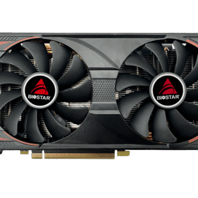 BIOSTAR GeForce RTX 3060Ti 8 GB – Predný pohľad na chladič s dvoma ventilátormi