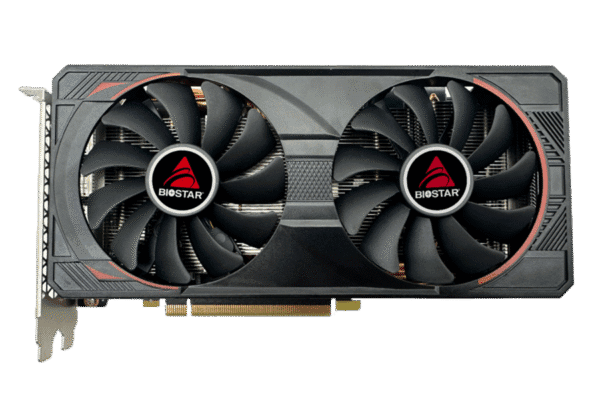 BIOSTAR GeForce RTX 3060Ti 8 GB – Predný pohľad na chladič s dvoma ventilátormi