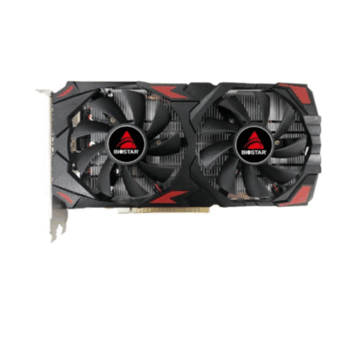 BIOSTAR Radeon RX580 8 GB – Priamy pohľad na kartu s ventilátormi