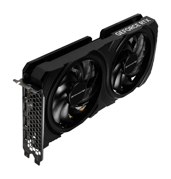 Gainward GeForce RTX 4060 Python II 8 GB – Perspektívny pohľad na grafickú kartu s dvoma ventilátormi