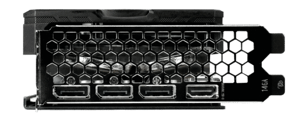 Gainward GeForce RTX 4060 Ti Panther 16GB – Zadný panel grafickej karty s výstupmi DisplayPort a HDMI
