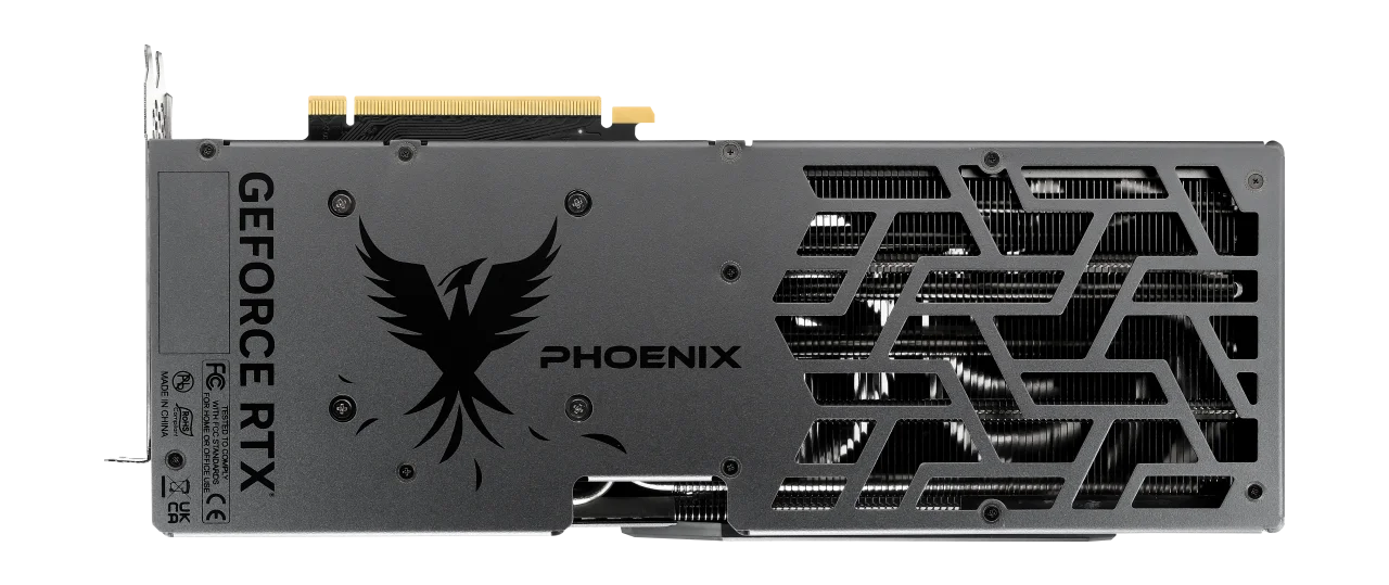 Gainward GeForce RTX 4080 Phoenix GS 16 GB – Zadná strana karty s backplate a logom Phoenix Gainward GeForce RTX 4080 Phoenix GS 16 GB – Zadná strana karty s backplate a logom Phoenix