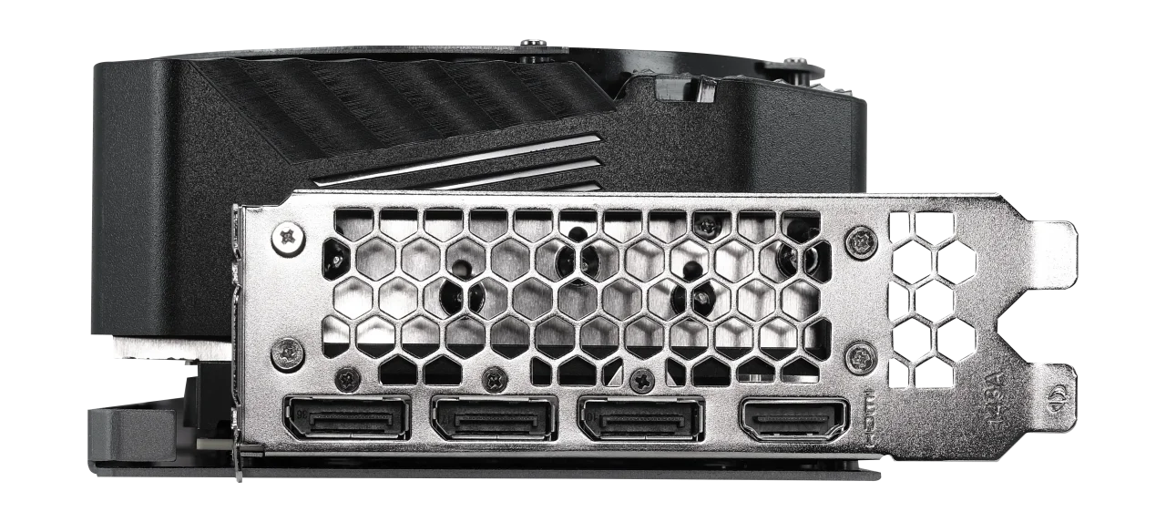 Gainward GeForce RTX 4080 Phoenix GS 16 GB – Zadný panel s portami HDMI a DisplayPort a vetracou mriežkou Gainward GeForce RTX 4080 Phoenix GS 16 GB – Zadný panel s portami HDMI a DisplayPort a vetracou mriežkou