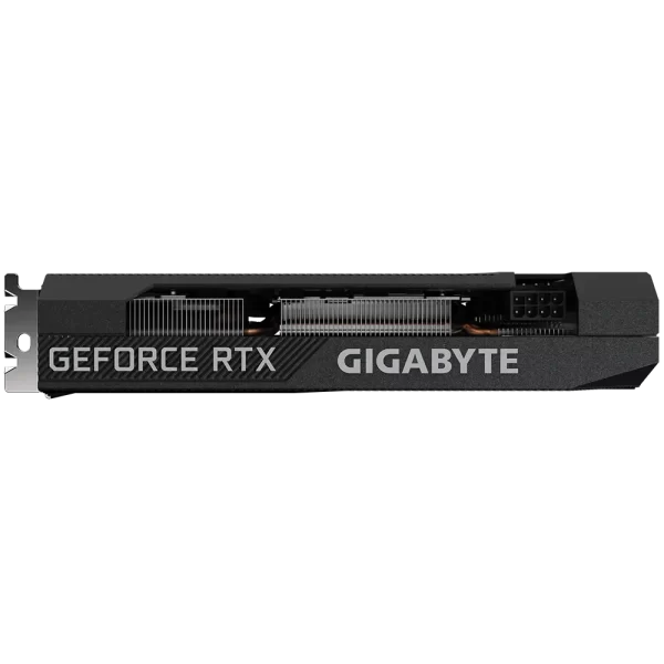 GIGABYTE GeForce RTX 3060 WINDFORCE OC 12G – Bočný pohľad na kartu s nápisom GeForce RTX