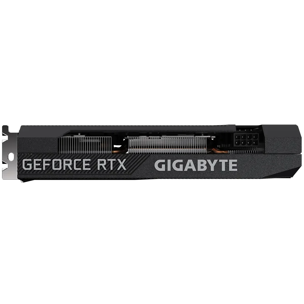 GIGABYTE GeForce RTX 3060 WINDFORCE OC 12G – Bočný pohľad na kartu s nápisom GeForce RTX GIGABYTE GeForce RTX 3060 WINDFORCE OC 12G – Bočný pohľad na kartu s nápisom GeForce RTX