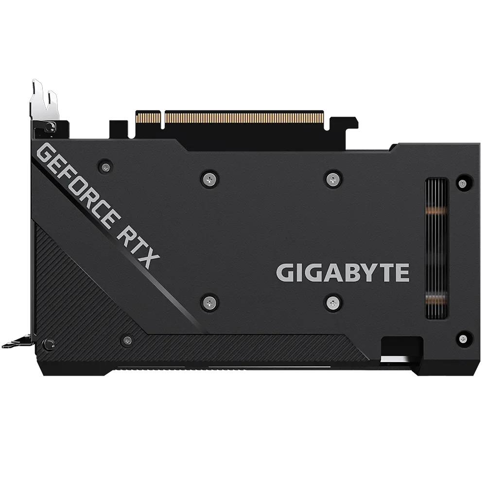GIGABYTE GeForce RTX 3060 WINDFORCE OC 12G – Zadná strana karty s backplate GIGABYTE GeForce RTX 3060 WINDFORCE OC 12G – Zadná strana karty s backplate