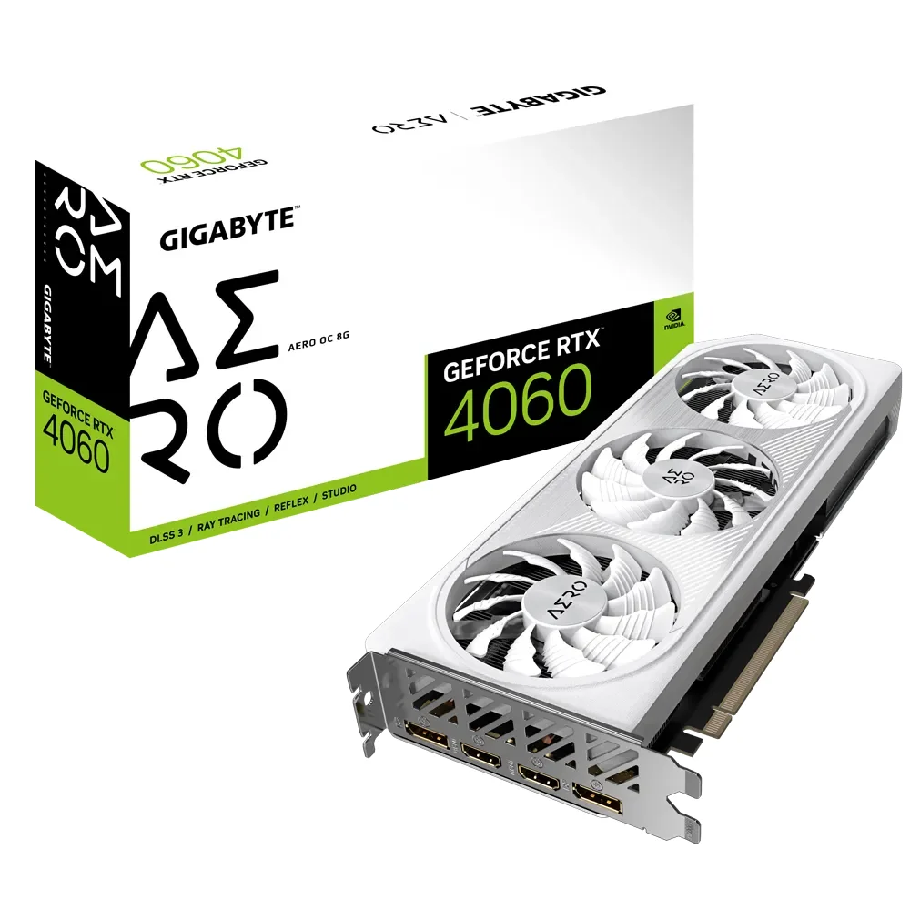 GIGABYTE GeForce RTX 4060 AERO OC 8G – Grafická karta spolu s balením a krabicou GIGABYTE GeForce RTX 4060 AERO OC 8G – Grafická karta spolu s balením a krabicou