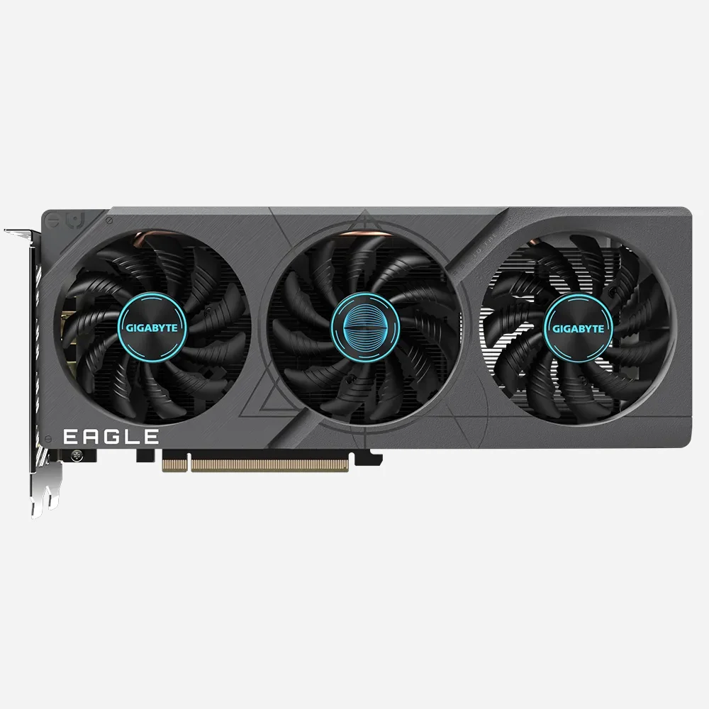 GIGABYTE GeForce RTX 4060 EAGLE OC 8G – Priamy pohľad na prednú stranu karty GIGABYTE GeForce RTX 4060 EAGLE OC 8G – Priamy pohľad na prednú stranu karty