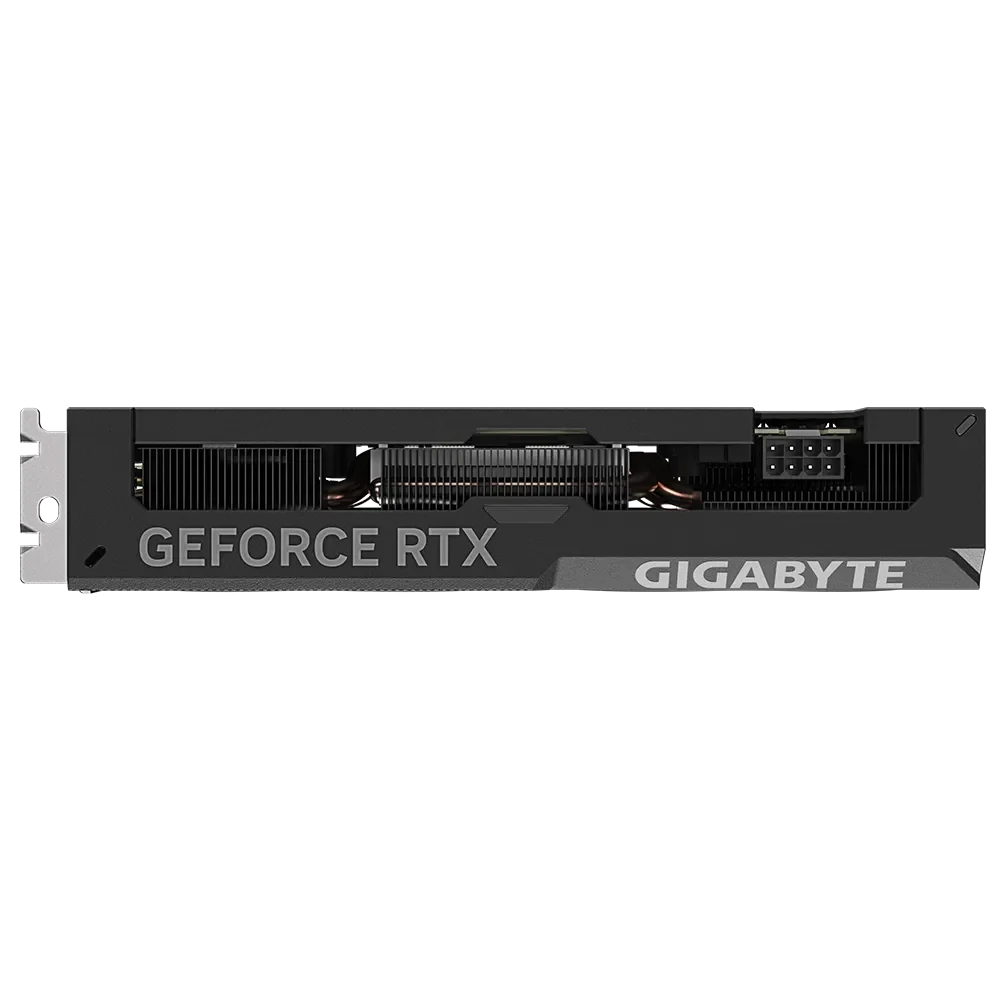 GIGABYTE GeForce RTX 4060 Ti WINDFORCE OC 8G – Bočný pohľad na kartu s nápisom GeForce RTX GIGABYTE GeForce RTX 4060 Ti WINDFORCE OC 8G – Bočný pohľad na kartu s nápisom GeForce RTX