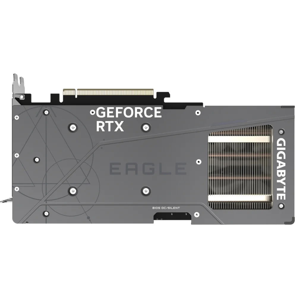 gigabyte-geforce-rtx-4070-super-eagle-oc-12g-zadna-strana Gigabyte GeForce RTX 4070 SUPER EAGLE OC 12G – Zadná strana karty s logom Eagle