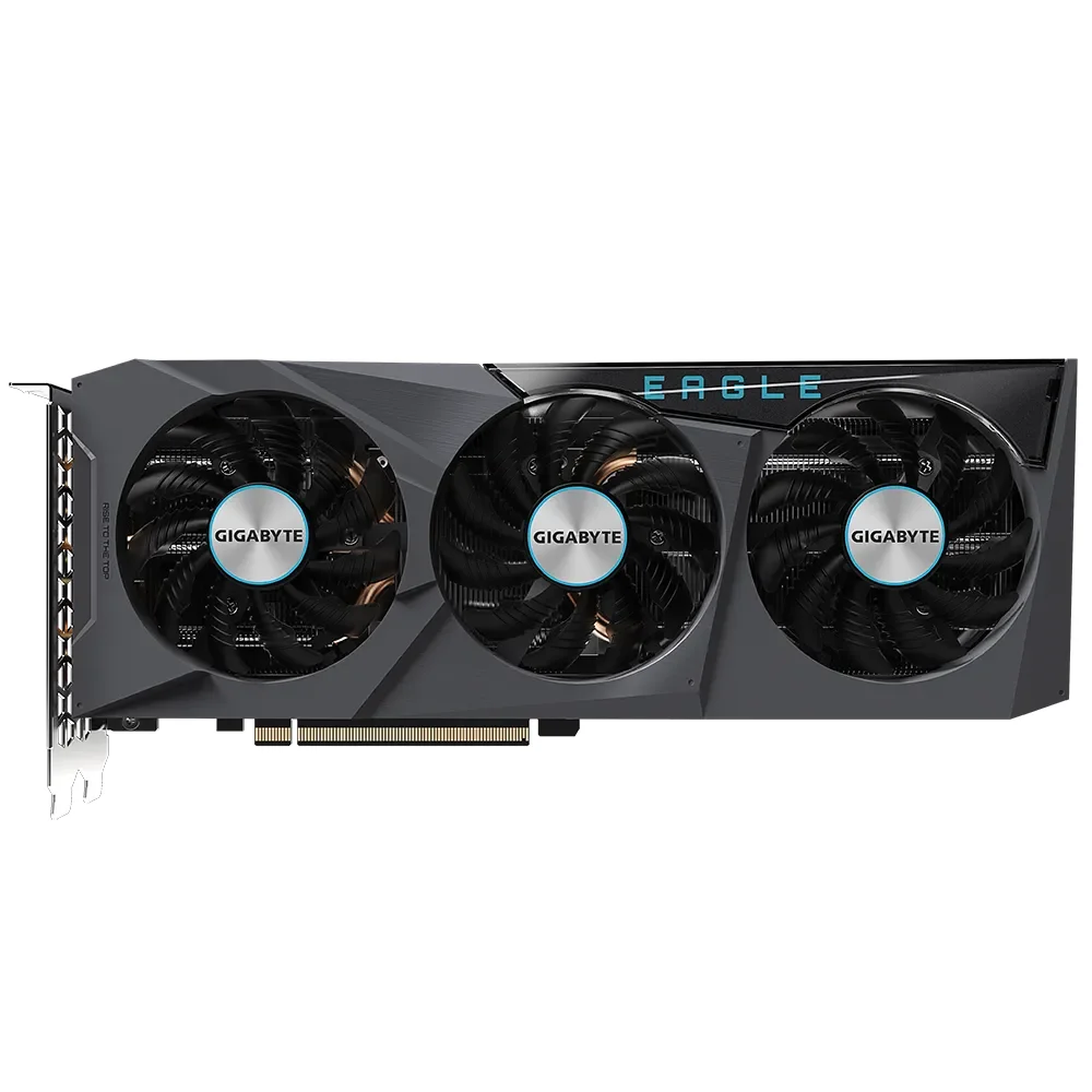 GIGABYTE Radeon RX 6700 XT EAGLE OC 12G – Predný pohľad na ventilátory GIGABYTE Radeon RX 6700 XT EAGLE OC 12G – Predný pohľad na ventilátory