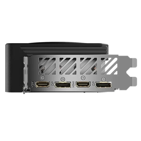 GIGABYTE Radeon RX 7800 XT GAMING OC 16G – Zadný panel grafickej karty s výstupmi DisplayPort a HDMI