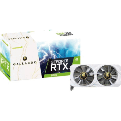 Manli GeForce RTX 3070 8 GB – Balenie a grafická karta s bielym dizajnom a dvojitým ventilátorom s logom Gallardo