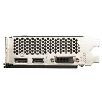 MSI GeForce RTX 3050 VENTUS 2X XS 8G OC – Pohľad na konektory grafickej karty so zobrazením DisplayPort, HDMI a DVI