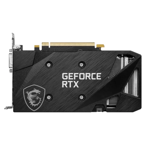 MSI GeForce RTX 3050 VENTUS 2X XS 8G OC – Pohľad na zadnú stranu grafickej karty so zadným krytom