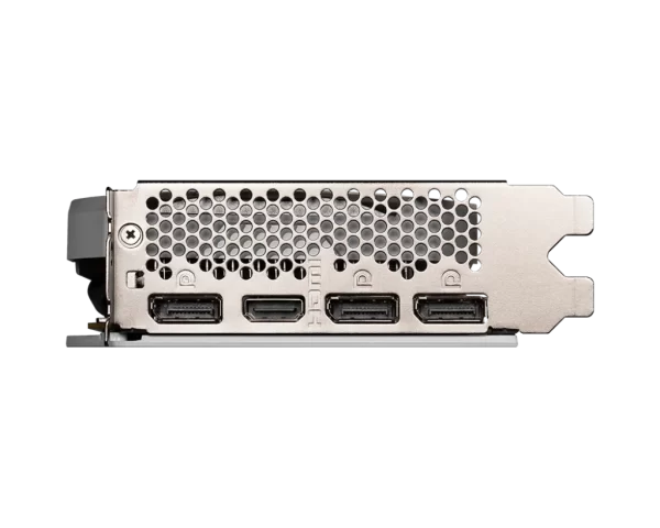 MSI GeForce RTX 4060 VENTUS 2X WHITE 8G OC – Zadný panel grafickej karty s výstupmi DisplayPort a HDMI