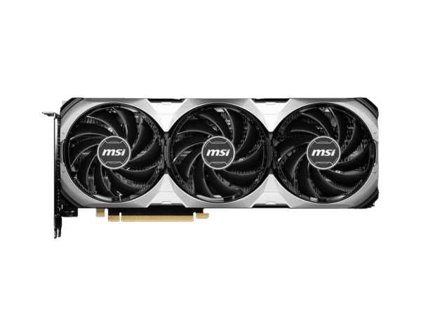 MSI GeForce RTX 4070 VENTUS 3X 12G OC – Pohľad zhora na trojicu ventilátorov karty MSI RTX 4070