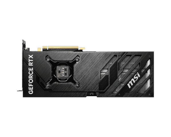 MSI GeForce RTX 4070 VENTUS 3X 12G OC – Zadná strana grafickej karty s výrezmi na chladenie a logom MSI
