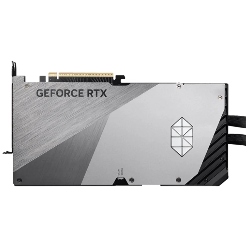 MSI GeForce RTX 5090 32G SUPRIM LIQUID SOC – Vrchná strana karty s logom GeForce RTX MSI GeForce RTX 5090 32G SUPRIM LIQUID SOC – Vrchná strana karty s logom GeForce RTX