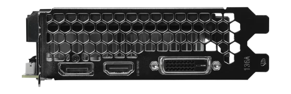 Palit GeForce RTX 3050 StormX 6GB – Detailný pohľad na výstupné konektory, HDMI, DisplayPort a DVI