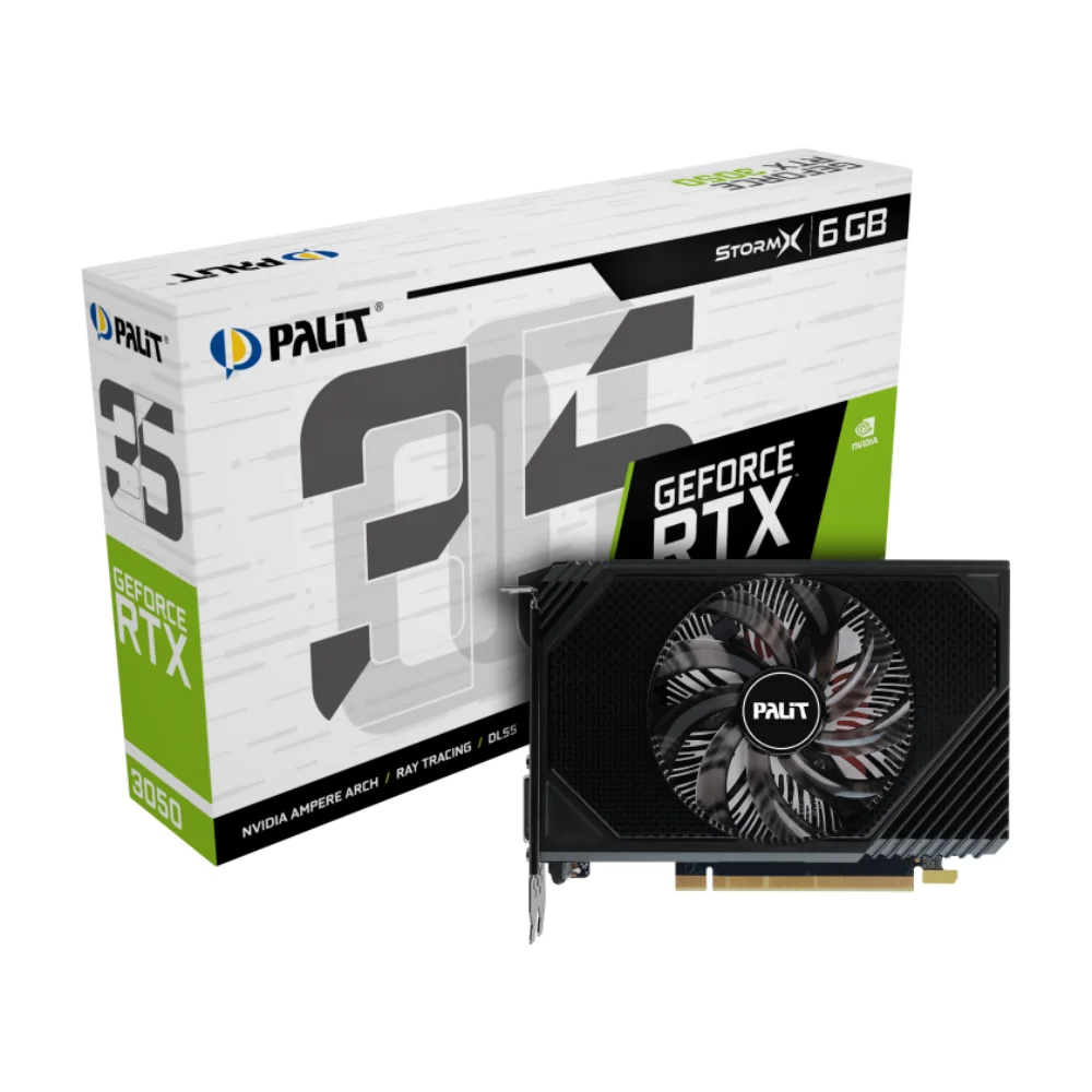 Palit GeForce RTX 3050 StormX 6GB – Grafická karta spolu s balením produktu Palit GeForce RTX 3050 StormX 6GB – Grafická karta spolu s balením produktu