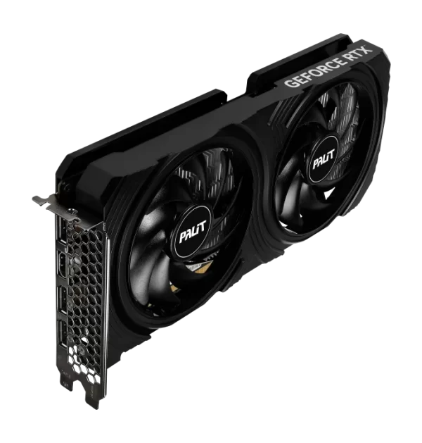 Palit GeForce RTX 4060 Infinity 2 8 GB – Šikmý pohľad na grafickú kartu s ventilátormi