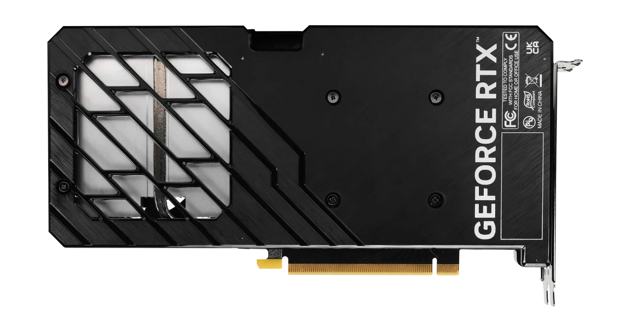 Palit GeForce RTX 4060 Infinity 2 8 GB – Zadná strana grafickej karty s kovovým krytom Palit GeForce RTX 4060 Infinity 2 8 GB – Zadná strana grafickej karty s kovovým krytom