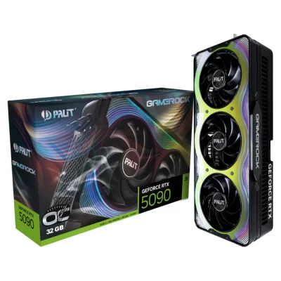 Palit GeForce RTX 5090 GameRock OC 32 GB – Balenie a grafická karta s RGB osvetlením