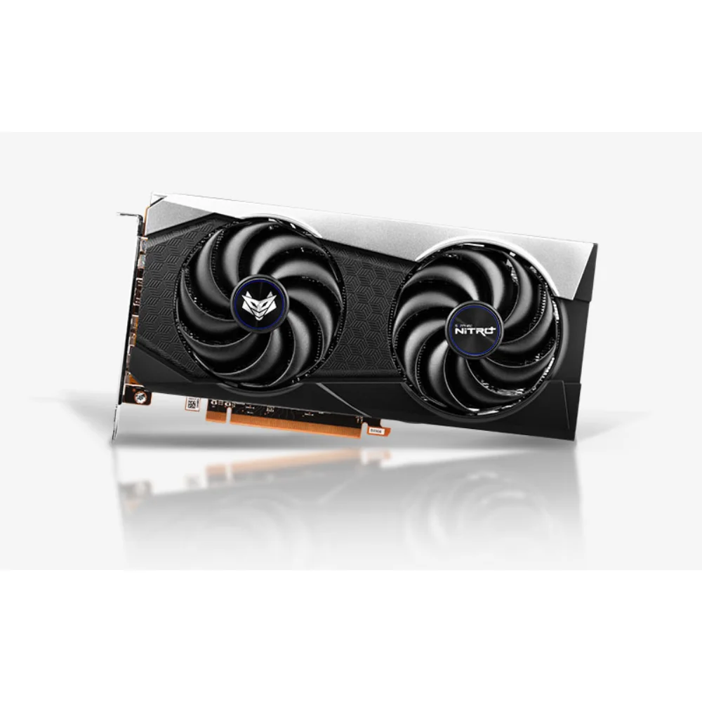 SAPPHIRE NITRO+ AMD Radeon RX 6600 XT 8 GB – predná časť karty s ventilátormi SAPPHIRE NITRO+ AMD Radeon RX 6600 XT 8 GB – predná časť karty s ventilátormi