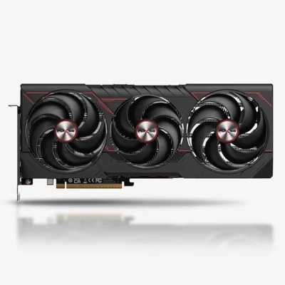 Sapphire PULSE AMD Radeon RX 9070 XT 16 GB – Predný pohľad na grafickú kartu s tromi ventilátormi