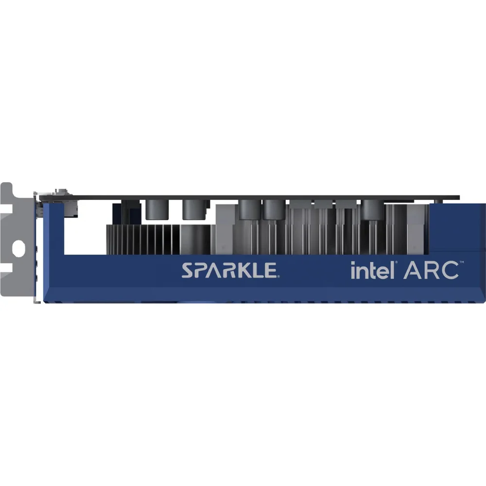 SPARKLE Intel Arc A380 ELF 6GB GDDR6 – Bočný profil s pasívom a logom SPARKLE Intel Arc A380 ELF 6GB GDDR6 – Bočný profil s pasívom a logom