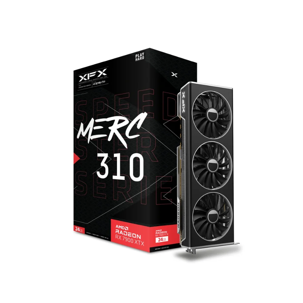 XFX SPEEDSTER MERC 310 AMD Radeon RX 7900 XTX Black Edition 24 GB – Grafická karta s tromi ventilátormi a krabicou produktu XFX SPEEDSTER MERC 310 AMD Radeon RX 7900 XTX Black Edition 24 GB – Grafická karta s tromi ventilátormi a krabicou produktu
