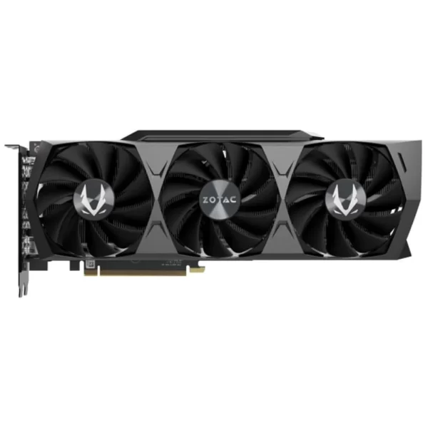ZOTAC GAMING GeForce RTX 3070 Ti Trinity OC 8GB – Predný pohľad na grafickú kartu s tromi ventilátormi a logom Zotac v strede