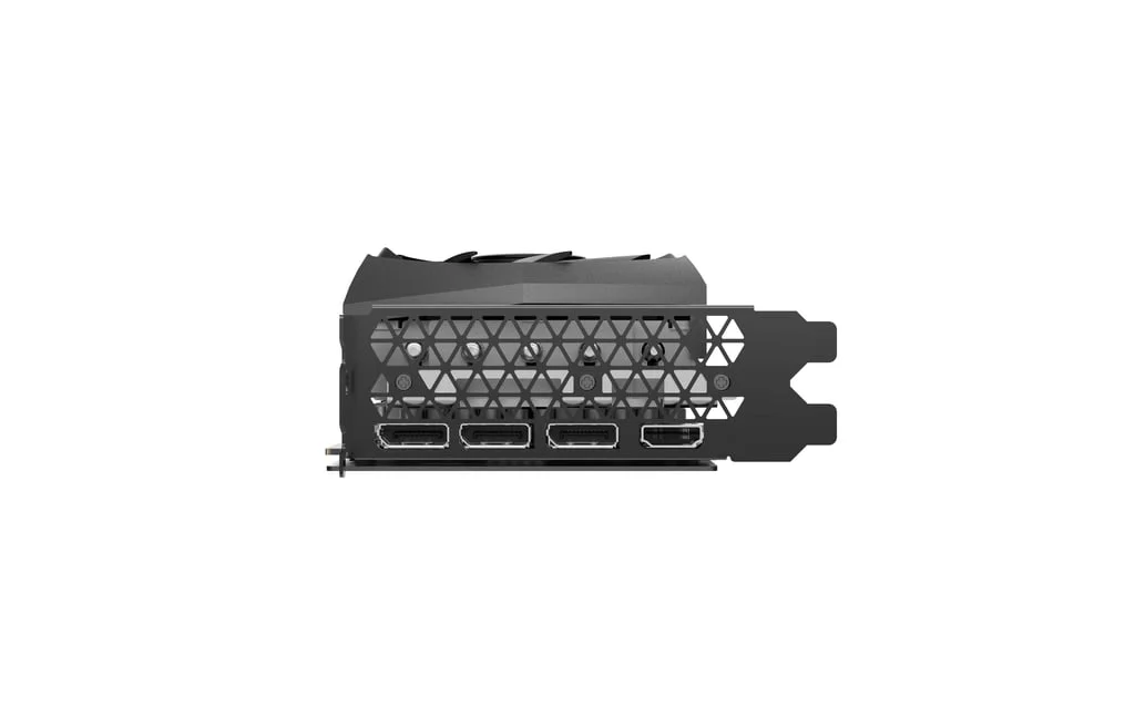 ZOTAC GAMING GeForce RTX 3070 Ti Trinity OC 8GB – Detailný pohľad na zadný panel grafickej karty s HDMI a DisplayPort výstupmi ZOTAC GAMING GeForce RTX 3070 Ti Trinity OC 8GB – Detailný pohľad na zadný panel grafickej karty s HDMI a DisplayPort výstupmi