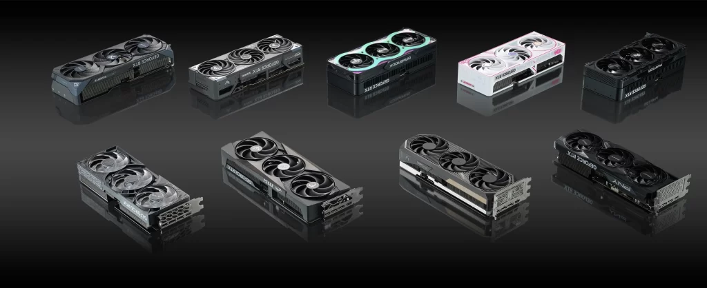 The image shows RTX 5070 cards from all manufacturers as inspiration for the possible future design of GeForce RTX 50-series SUPER cards.