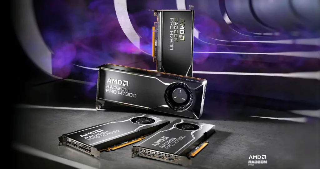 Obrázek série grafických karet AMD Radeon Pro W7000. Očekává se, že AMD Radeon Pro W7400 bude mít podobný design.
