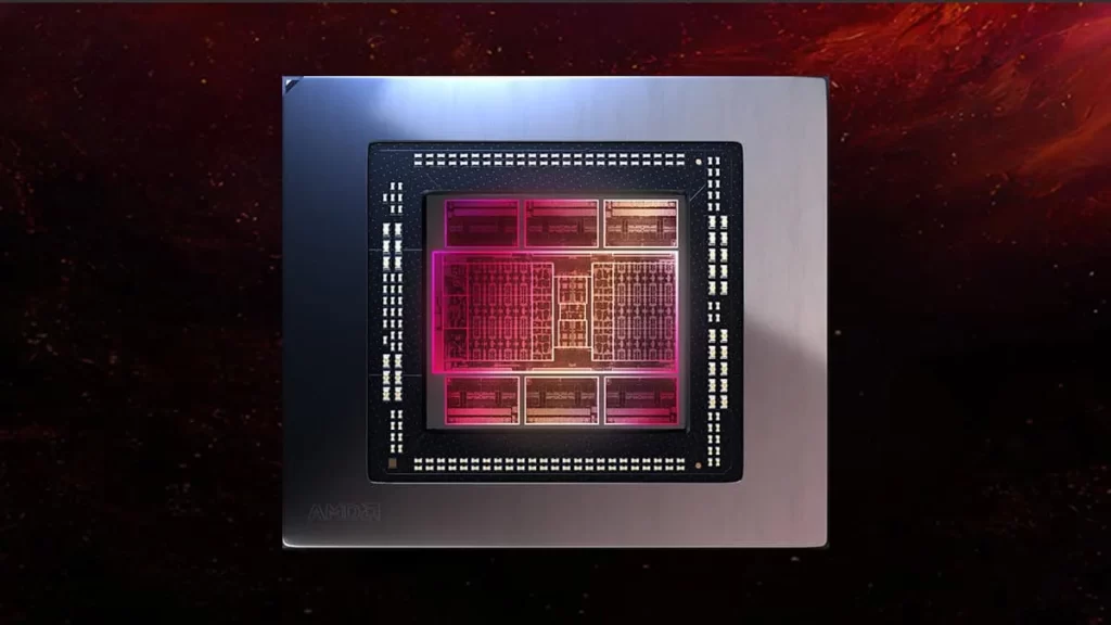 Potenciální záběr čipu nové grafické architektury AMD RDNA 5 s moderním designem a osvětlením.