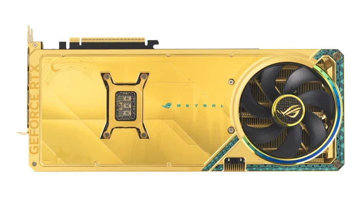 ASUS ROG Astral GeForce RTX 5080 Dhahab CORE OC – pohled na zadní backplate.