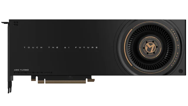 MaxSun Arc Pro B60 Dual 48GB Turbo – Pohled na novou profesionální GPU zepředu.