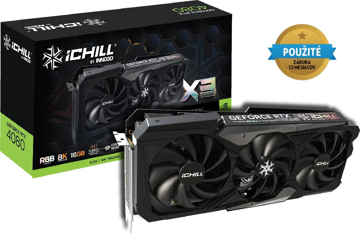 Repasovaná grafická karta INNO3D GeForce RTX 4080 iChill X3 16 GB spolu s krabicou