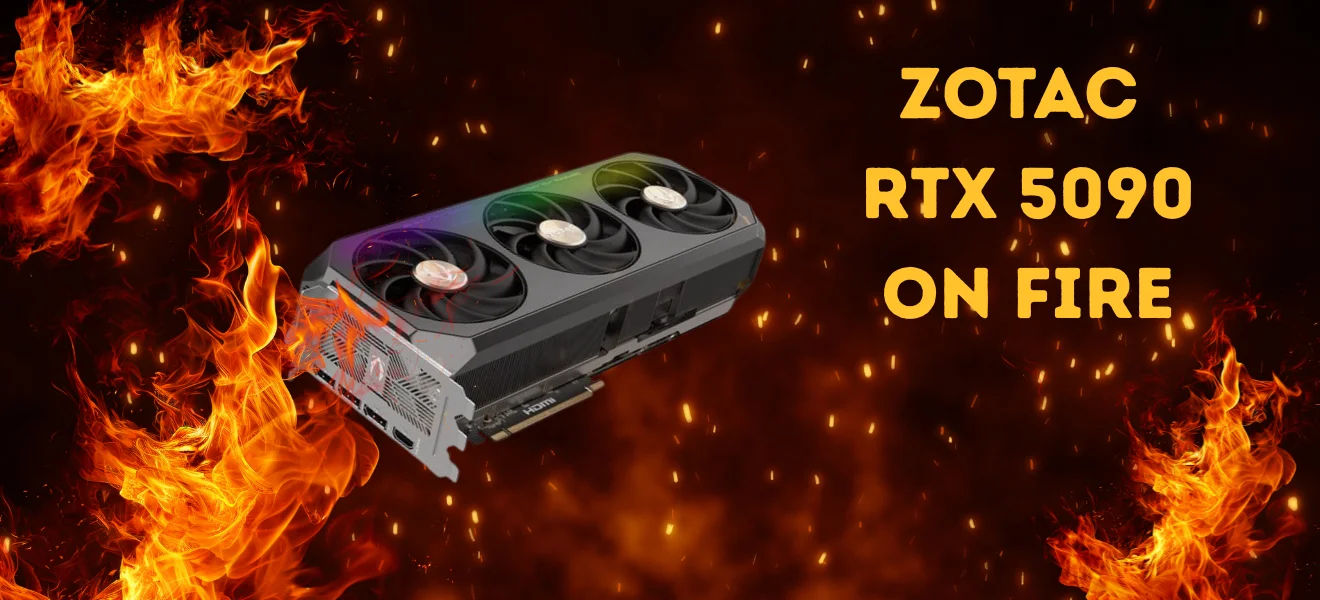 ZOTAC RTX 5090 graphics card on fire – illustrative image