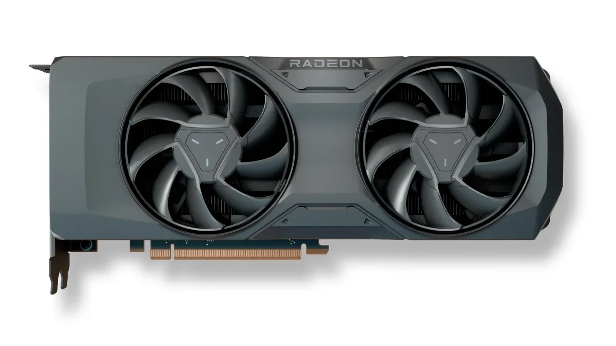 Design referenčního modelu AMD Radeon RX 7700 non-XT 16 GB.