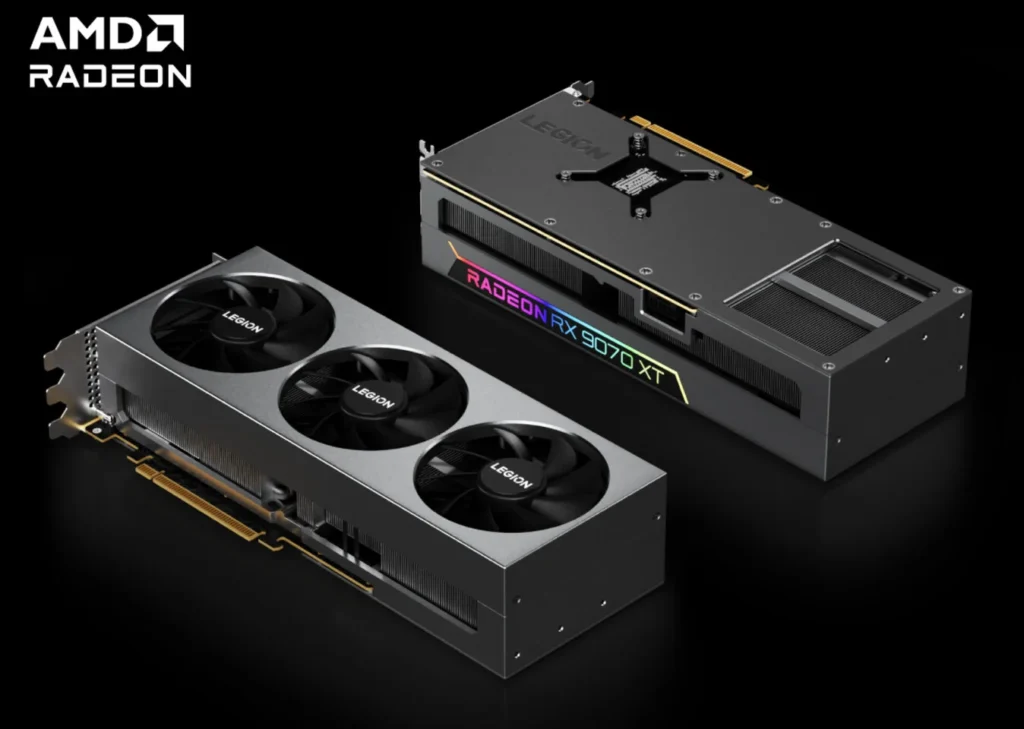 Pohľad na prednú aj zadnú stranu grafickej karty Lenovo LEGION RX 9070 XT